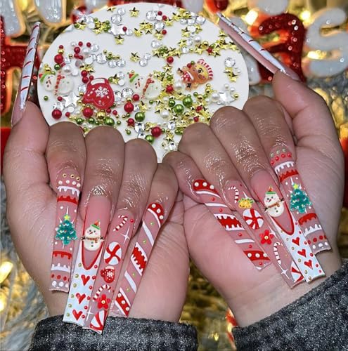 Christmas Nail Charms - 2 Boxes Red Green Metal Gems & Pearls
