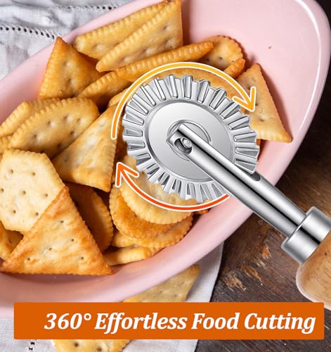 Fluted Pastry Wheel with Oak Handle - 2Pcs Stainless Steel Cutter