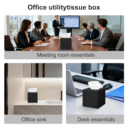 Black Square PU Leather Tissue Box Cover - Stylish Cube Holder