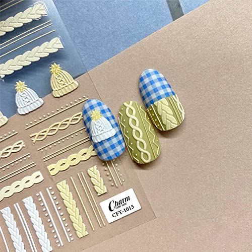 5D Embossed Snowflake Nail Art Stickers - Winter Christmas Decals (3 Sheets)