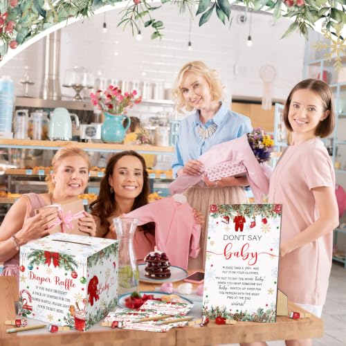 Christmas Baby Shower Game Set - Diaper Raffle Supplies with Santa Design
