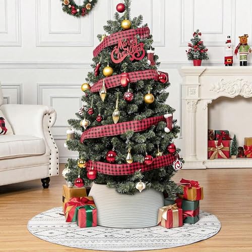 White Christmas Tree Collar 28 Inch Woven Cotton Rope Farmhouse Holiday Decor