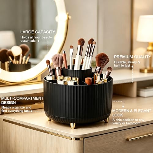 360° Rotating Makeup Brush Holder Organizer - Black
