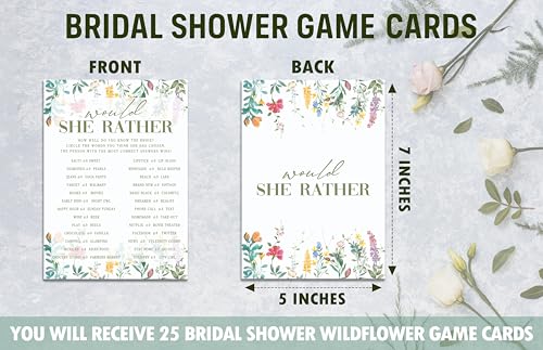 Wildflower Bridal Shower Game Cards - 25 Pack Would She Rather Cards