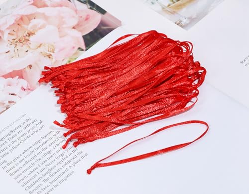Christmas Ornament Ribbon Penta Angel Red 50Pcs 4.3" Satin Glitter Loops