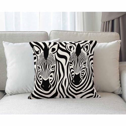 Moslion Zebra Print Throw Pillow Cover, 18x18 Inch Cotton Linen Cushion Case