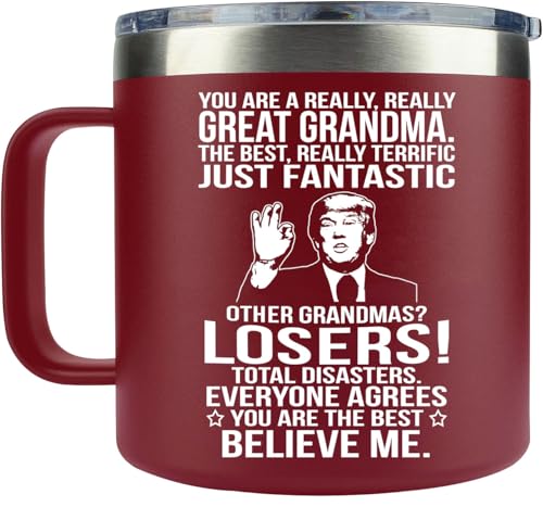 Grandma Gifts Mug - 14oz Burgundy Insulated Stainless Steel - Variation of GRANDMA