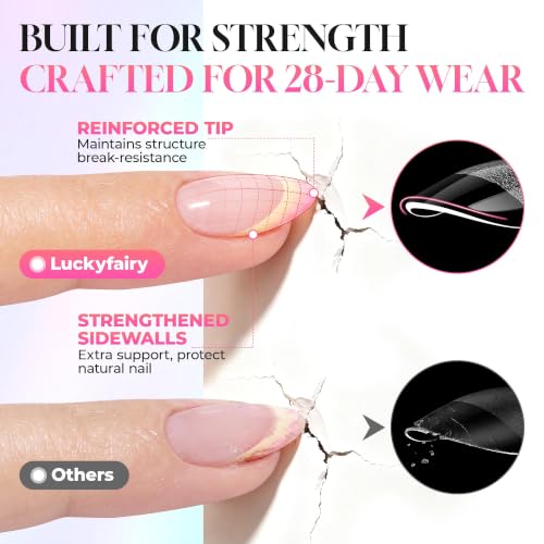 Luckyfairy Short Almond X-Soft Gel Nail Tips 150pcs Pre-Etched