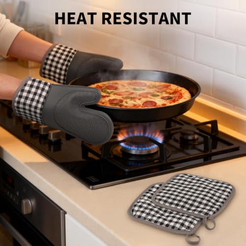 Tifanso 4PCS Silicone Oven Mitts & Pot Holders - Heat Resistant, Non-Slip Grip