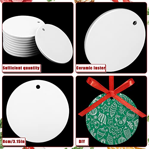 15 Pieces Christmas Sublimation Ceramic Ornaments 3.15 Inch - DIY Holiday Decorations