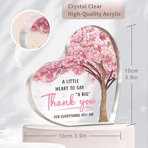 Milcier Thank You Appreciation Gift Acrylic Heart Plaque for Women, Teacher, Mom, Friend - Cherry Blossom Design
