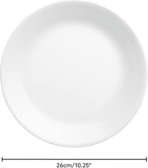 Corelle Vitrelle Dinner Plates Set - 10.25" Chip & Crack Resistant Glass | Winter Frost White - 4 Pieces