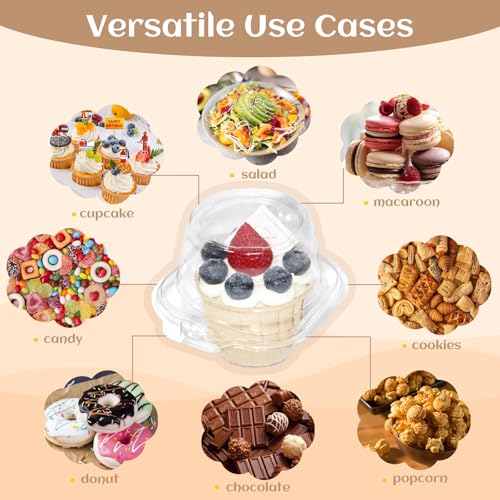 WIKDAY 50 Pack Plastic Cupcake Containers with Lids - Reusable Clear Food Storage