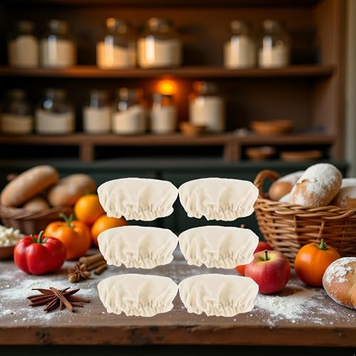 6 Beige Sourdough Starter Jar Covers - Elastic Cotton Linen Set