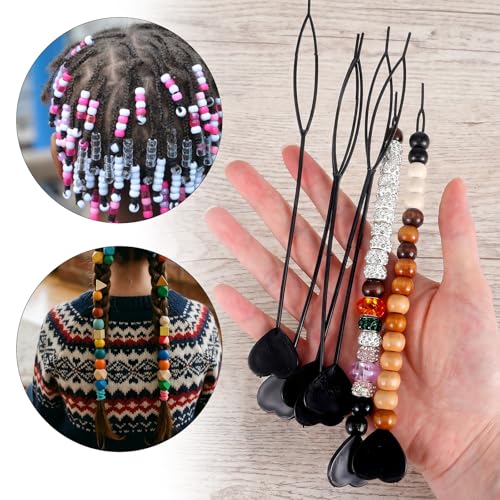 Chsoejuf 30PCS Topsy Tail Hair Tool Set & Acrylic Bead Threaders (Black)