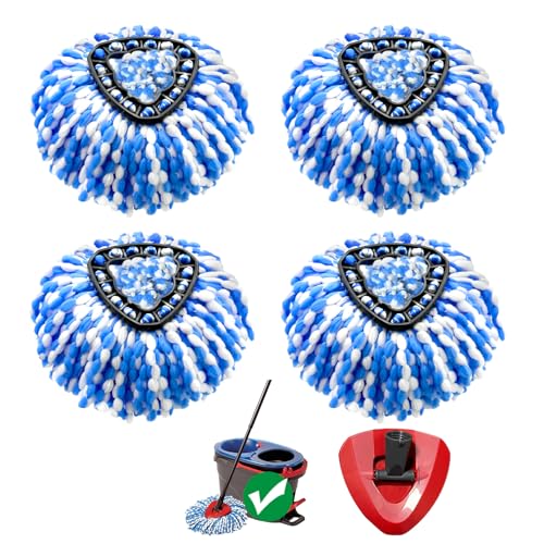 Mop Head Replacement Set for 2-Tank Spin Mop - 4 Refills & Base Cover