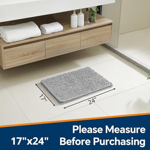 Plush Chenille Non-Slip Bathroom Rug 17"x24" - Absorbent & Soft
