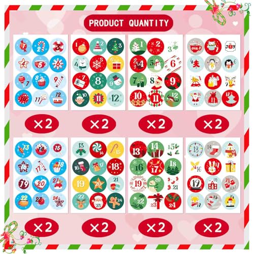 Christmas Advent Calendar Number Stickers Set - 16 Sheets, DIY Holiday Decorations