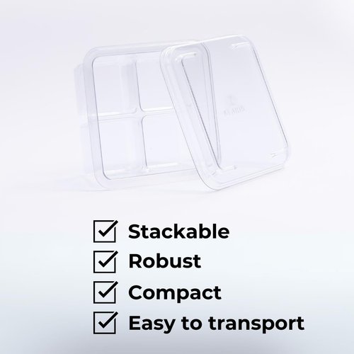Klaris 2" Cube Storage Containers (5 pk) - Craft Ice Storage with Lids | Stackable, Compact and Robust for Freezer | Keeps Ice Fresh & Clear | Compatible with any 2" Cubes & Spheres