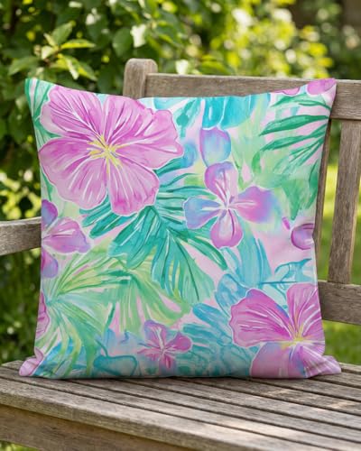 Pink Multi Tropical Pillow Cover 18x18 – Watercolor Hibiscus Floral
