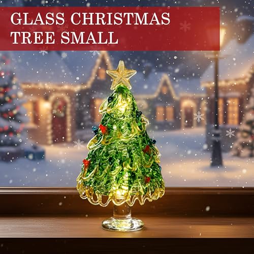 Green Blown Glass Christmas Tree Miniature Figurine - Handcrafted Holiday Decor