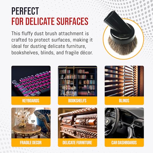 Horse Hair Vacuum Brush Attachment for Hard Floors & Delicate Surfaces - 1-1/4" Compatible