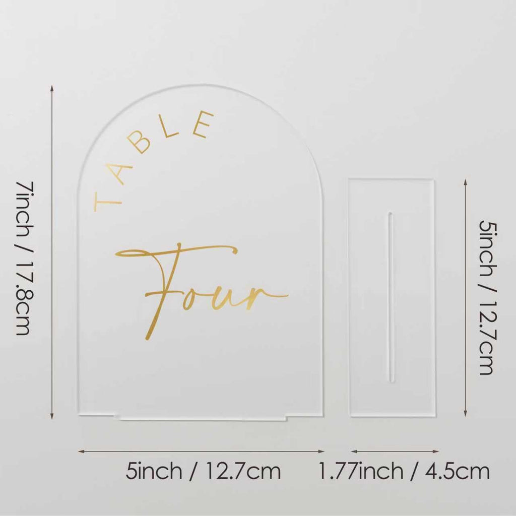 JINMURY Frosted Arch Wedding Table Numbers 1-30 with Stands, 5x7 Inch Acrylic Arch Sign with Golden Lettering, Frosted and Gold Table Numbers for Wedding Reception