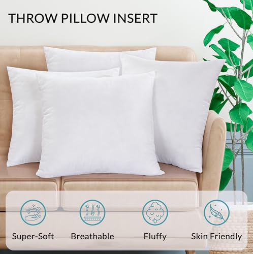 12x12 White Pillow Insert Pack of 1 - Down Alternative Square Cushion for Bed & Couch