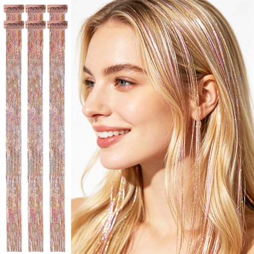 CelineBella Pink Star Gold Clip-In Hair Tinsel 6Pcs Extensions
