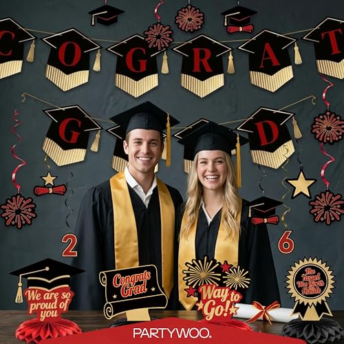 Class of 2026 Graduation Decorations Set - 19pcs Black & Red Kit