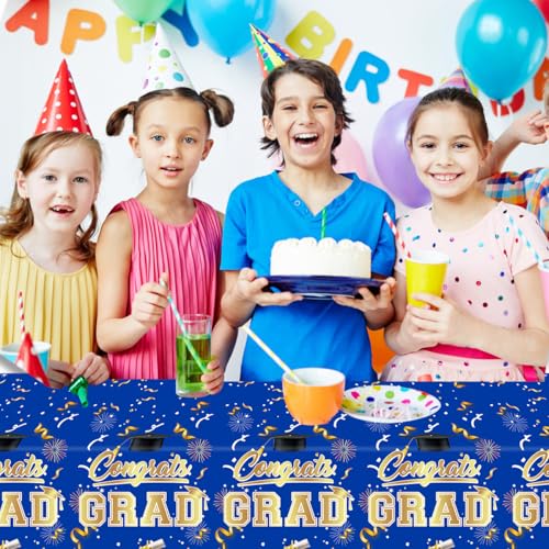 Graduation Tablecloths Disposable Blue 54x108 Inch 3PK