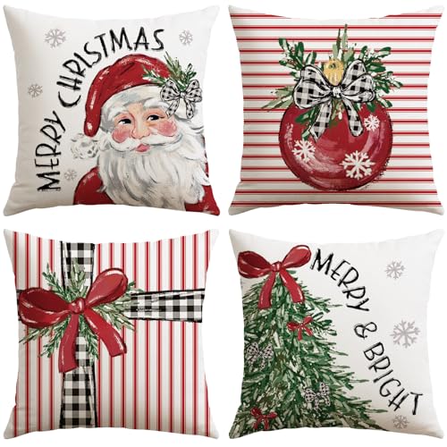 Artscope Christmas Throw Pillow Covers Set of 4 - 18x18 Inch Holiday Decor