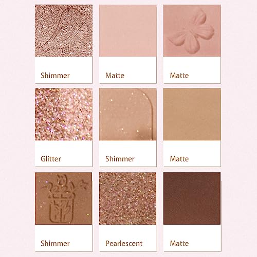 Grospe Lavender 9-Color Eyeshadow Palette with 3 Brushes - Matte & Shimmer Nude Earthy Tones