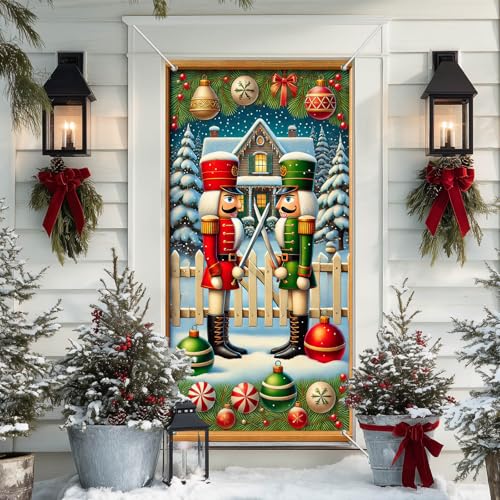Nutcracker Twins Christmas Door Cover Banner 71x35 Inch - Holiday Decor