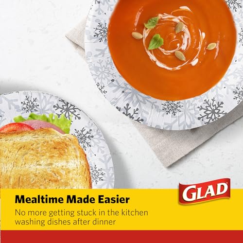 Glad Holiday Snowflake Disposable Paper Bowls, 12 Oz, 20 Count