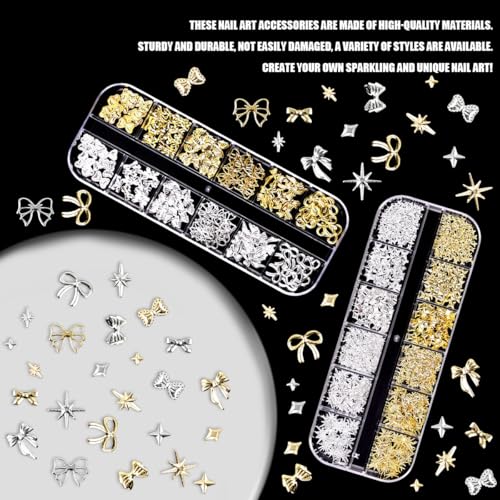 3D Metal Nail Charms Gold and Silver Alloy Studs for DIY Nail Art