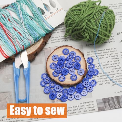 Lilaly Royal Blue Resin Buttons 10mm 4-Hole Round Sewing Craft Buttons 50 Pack