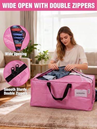 WORKPRO 4 Pack Extra Large Pink Moving Bags with Backpack Straps