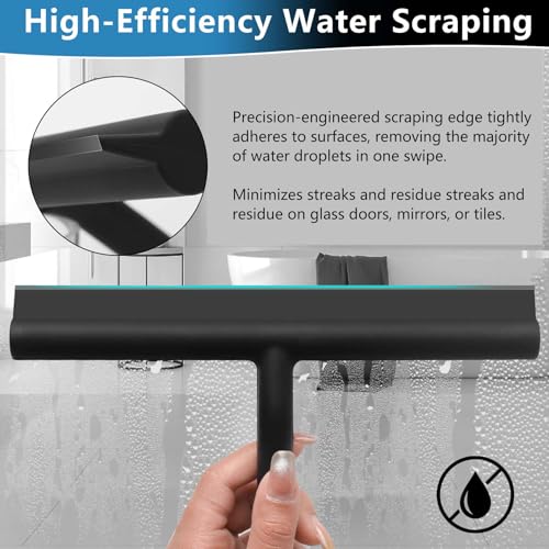 Silicone Shower Squeegee without Loop - Ergonomic Cleaning Tool for Glass, Mirrors & Tiles - Black
