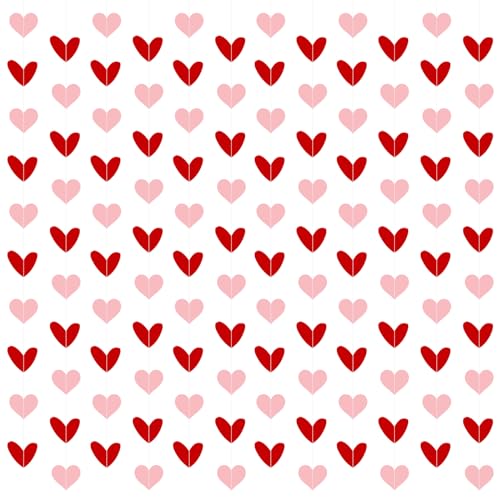 TaoQ C Red and Pink Heart Paper Garland Banners 12-Pack for Valentine's Day Wedding and Party Decorations