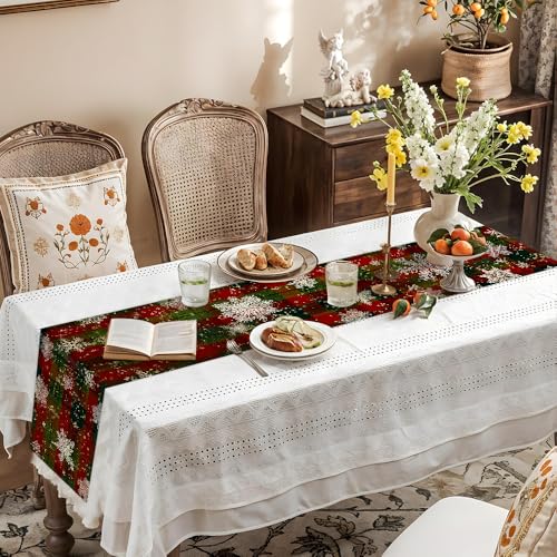 Farmhouse Christmas Table Runner 13x72 Inch with Snowflakes & Trees - Holiday Kitchen Decor