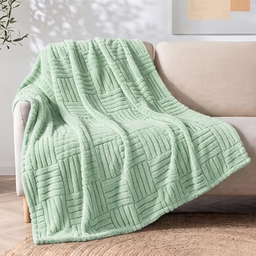 Whale Flotilla Sage Green Fleece Throw Blanket - 50x60 Inch Cozy Soft Blanket with Jacquard Pattern