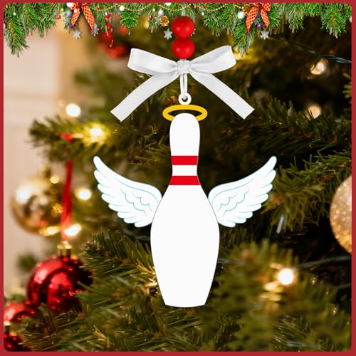 AKAIXI Wooden Bowling Angel Ornament 3.9 Inch Holiday Hanging Decor