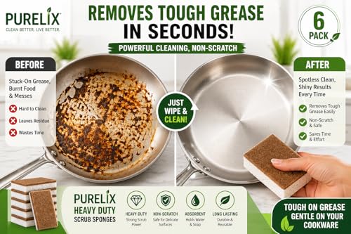 Heavy Duty Non-Scratch Kitchen Sponges - 6 Pack for Tough Cleaning