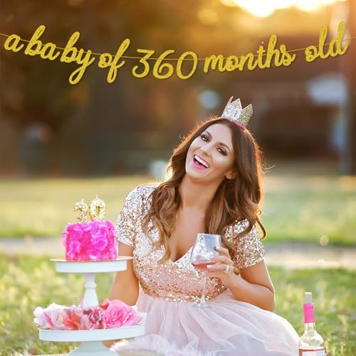 Gold Glitter Happy Birthday Banner for 30-Year Milestone