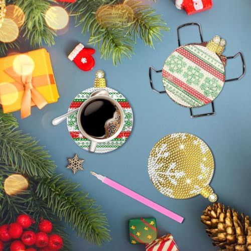Multicolor Christmas Diamond Art Coasters Kit with Stand - 10 Pcs DIY Holiday Decor