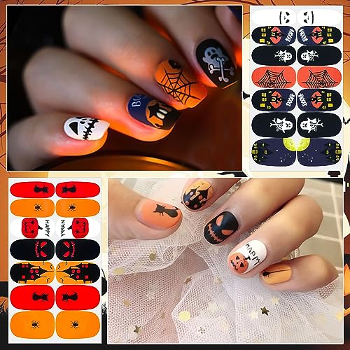 DANNEASY Halloween Nail Polish Strips - 8 Sheets Self-Adhesive Nail Wraps