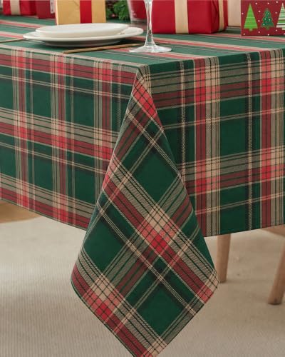 Forest Green Rectangular Christmas Tartan Tablecloth 60x120 Inch - Rustic Holiday Decor