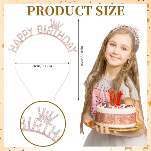 KICOSY Rose Gold Happy Birthday Rhinestone Tiara Headband Crown