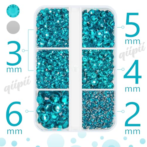 Teal Blue Resin Rhinestones Flatback Assorted Sizes with Tweezer for DIY Crafts